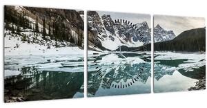 Obraz - jazero v zime (s hodinami) (90x30 cm)