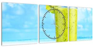 Obraz - kiwi smoothie (s hodinami) (90x30 cm)