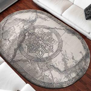 Luxusný sivý oválny koberec s originálnym vzorom Sivá Šírka: 200 cm | Dĺžka: 290 cm