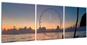 Obraz ženy na pláži (s hodinami) (90x30 cm)