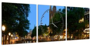 Obraz nočného historického mesta (s hodinami) (90x30 cm)
