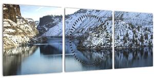 Obraz - zimná krajina s jazerom (s hodinami) (90x30 cm)