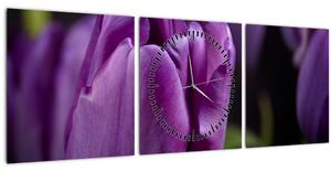 Obraz kvetov tulipánov (s hodinami) (90x30 cm)