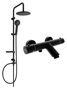 Mexen Carl, sprchový set s dažďovou sprchou a KAI termostatickou vaňovou batériou, čierna matná, 77300240-70