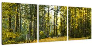 Obraz - les v jeseni (s hodinami) (90x30 cm)