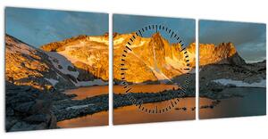 Obraz vysokohorskej krajiny (s hodinami) (90x30 cm)