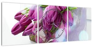 Obraz - kytice tulipánov (s hodinami) (90x30 cm)