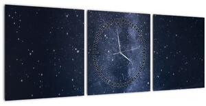 Obraz oblohy s hviezdami (s hodinami) (90x30 cm)