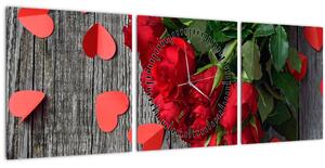 Obraz - kytica ruží (s hodinami) (90x30 cm)