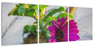 Obraz rezanej kvetiny (s hodinami) (90x30 cm)