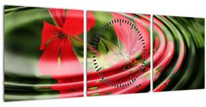 Abstraktný obraz - kvety vo vlnách (s hodinami) (90x30 cm)