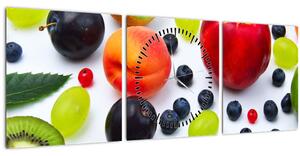 Obraz ovocia s kvapkami vody (s hodinami) (90x30 cm)