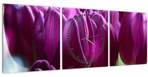 Obraz tulipánov (s hodinami) (90x30 cm)