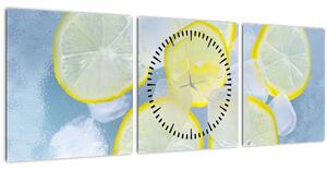 Obraz citróna v ľade (s hodinami) (90x30 cm)