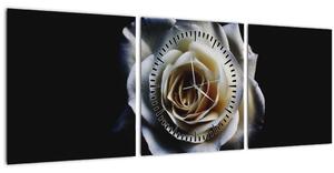 Obraz bielej ruže (s hodinami) (90x30 cm)