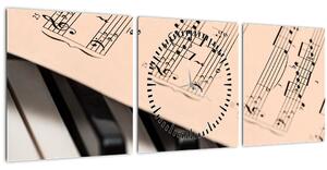 Obraz klavíra s notami (s hodinami) (90x30 cm)