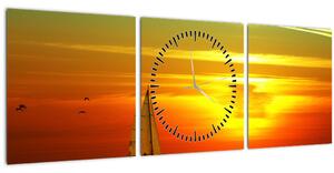 Obraz západu slnka s jachtou (s hodinami) (90x30 cm)