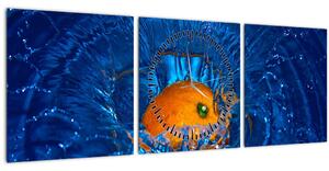Obraz - pomaranč vo vode (s hodinami) (90x30 cm)