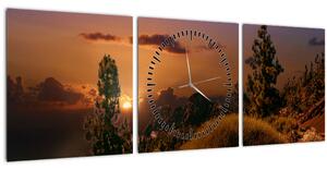 Obraz prírody pri západe slnka (s hodinami) (90x30 cm)