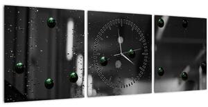 Abstraktný obraz - zelené guličky (s hodinami) (90x30 cm)