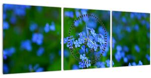 Obraz modrých kvetín (s hodinami) (90x30 cm)