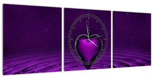 Obraz fialového srdca (s hodinami) (90x30 cm)