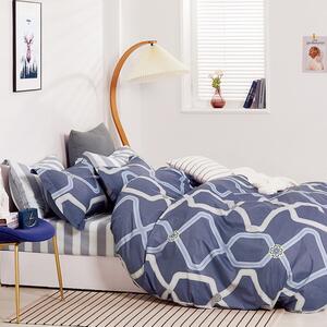 Krásne bavlnené granátovo modré posteľné obliečky s geometrickým tvarom Modrá
