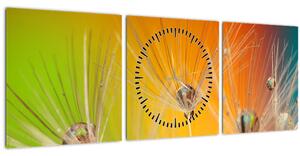 Obraz kvapiek na rastline (s hodinami) (90x30 cm)