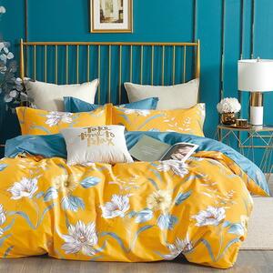 Krásne žlté obostranné bavlnené posteľné obliečky s kvetmi Žltá