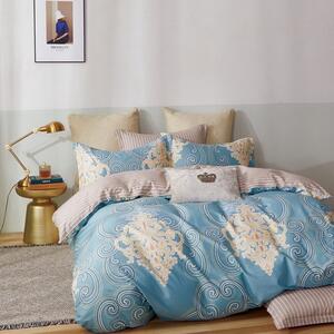Brilatné modré bavlnené posteľné obliečky s ornamnetálnym vzorom Modrá