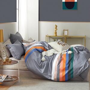 Krásne sivé bavlnené posteľné obliečky s farebnými pruhmi Sivá