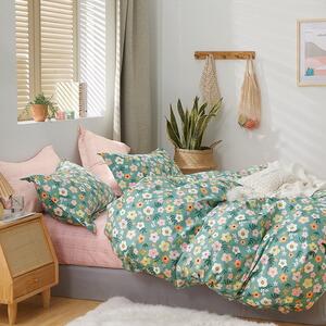 Nadčasové zelené bavlnené posteľné obliečky s motívom kvetov Zelená