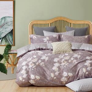 Sivo béžové obojstranné bavlnené posteľné obliečky s motívom rastlín Béžová