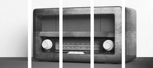 5-dielny obraz retro rádio v čiernobielom prevedení