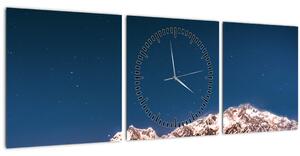 Obraz hôr a nočnej oblohy (s hodinami) (90x30 cm)