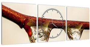 Obraz kvapiek na vetve (s hodinami) (90x30 cm)