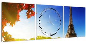 Obraz - jeseň v Paríži (s hodinami) (90x30 cm)