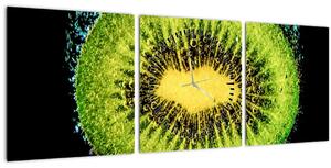 Obraz - detail kiwi vo vode (s hodinami) (90x30 cm)