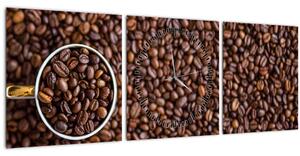 Obraz - kávové zrná (s hodinami) (90x30 cm)