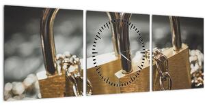 Obraz dvoch zámkov (s hodinami) (90x30 cm)