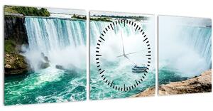 Obraz vodopádov s loďou (s hodinami) (90x30 cm)