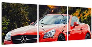 Obraz - červený Mercedes (s hodinami) (90x30 cm)