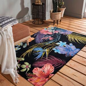 Čierny koberec s motívom pestrofarebných kvetov Šírka: 200 cm | Dĺžka: 290 cm