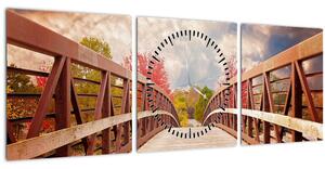 Obraz - drevený most (s hodinami) (90x30 cm)