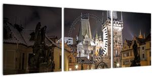 Obraz osvetlenej Prašnej brány (s hodinami) (90x30 cm)