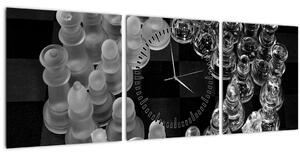 Obraz - čiernobiele šachy (s hodinami) (90x30 cm)