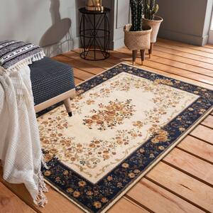 Kvalitný krémovo modrý koberec s motívom kvetov Modrá Šírka: 120 cm | Dĺžka: 170 cm