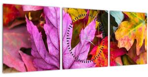 Obraz - jesenné listy (s hodinami) (90x30 cm)