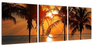 Obraz palmy v západe slnka (s hodinami) (90x30 cm)