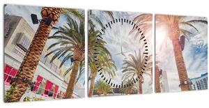 Obraz - palmy s bazénom (s hodinami) (90x30 cm)